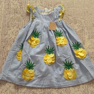 Mini Boden Blue Striped Dress with Yellow Pineapples